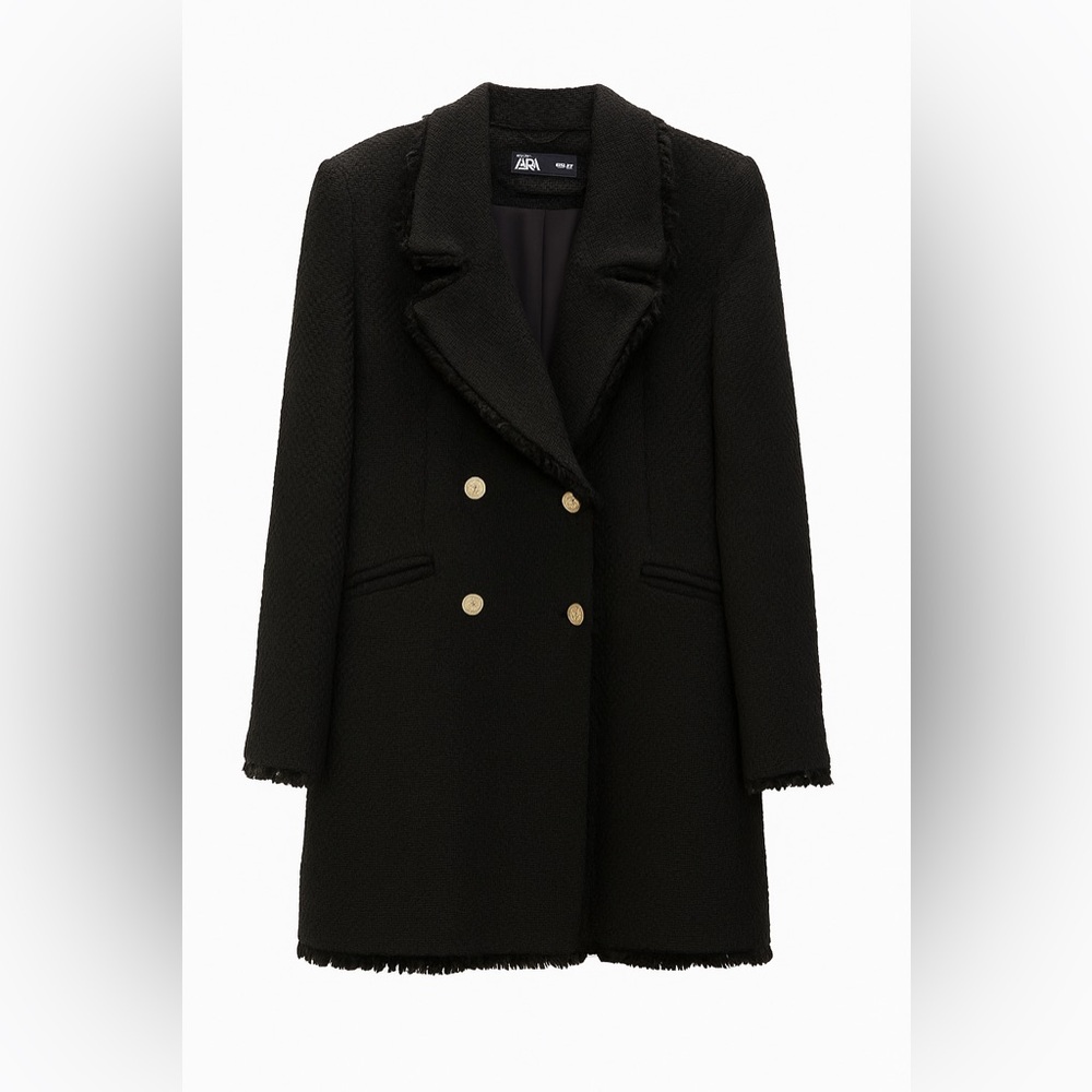 Zara Black Pea Coat with Gold Buttons